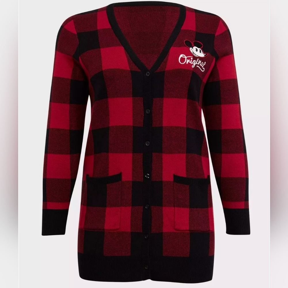Torrid Disney Mickey Mouse Original Red Plaid Cardigan - Medium/00